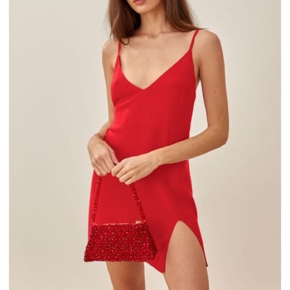 Red Slip Dress with Side Slit - Women's